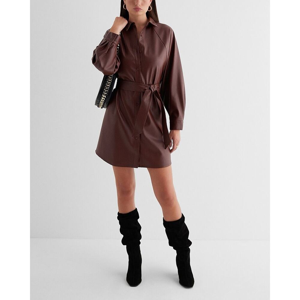 EXPRESS®️Faux Leather Boyfriend Mini Portofino Oversized Shirt Dress NWT-SZ... - Picture 2 of 10